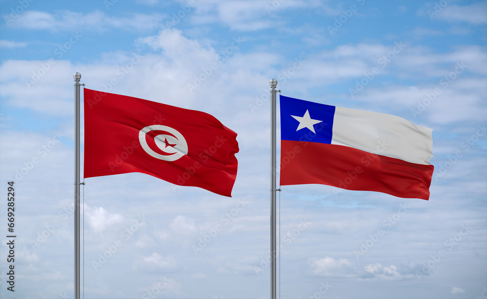 Chile and Tunisia flags, country relationship concept Chile and Tunisia flags, country relationship concept