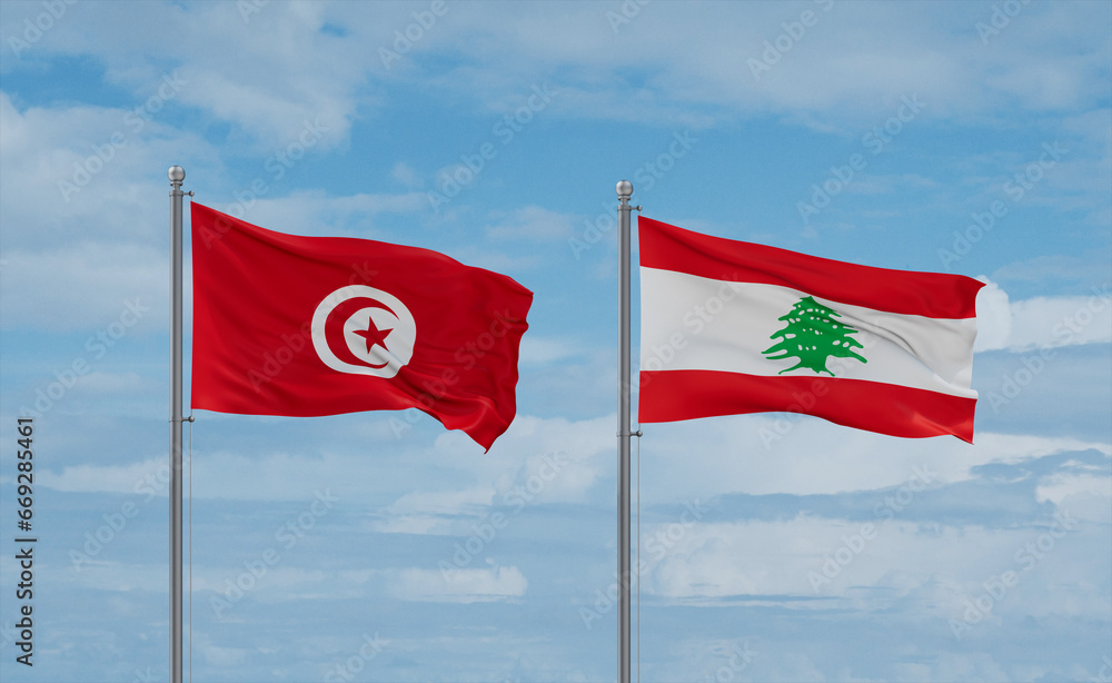 Lebanon and Tunisia flags, country relationship concept Lebanon and Tunisia flags, country relationship concept