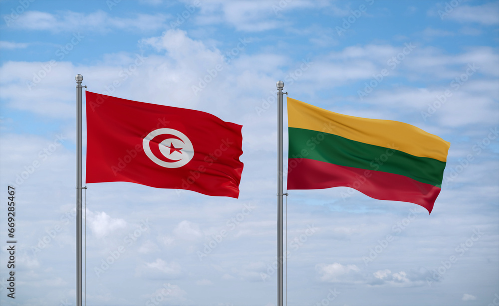 Lithuania and Tunisia flags, country relationship concept Lithuania and Tunisia flags, country relationship concept