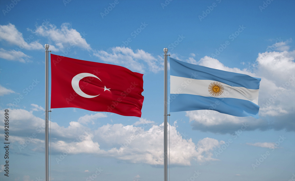 Argentina and Turkey flags, country relationship concept Argentina and Turkey flags, country relationship concept