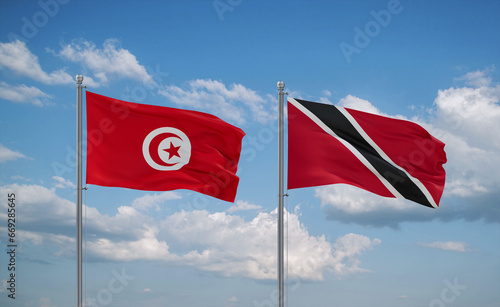 Trinidad and Tobago and Tunisia flags, country relationship concept