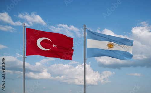 Argentina and Turkey flags, country relationship concept