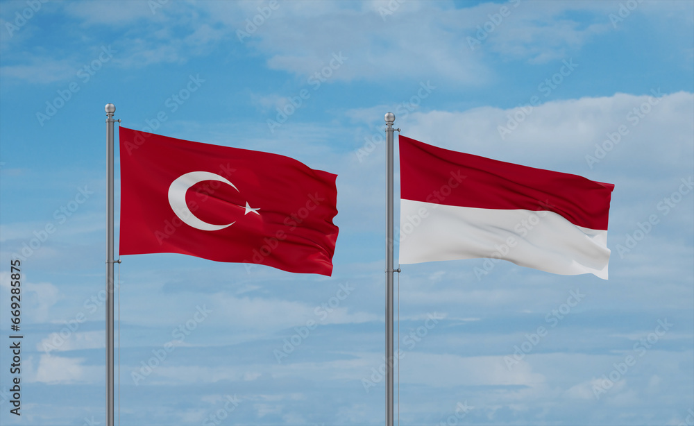 Indonesia and Turkey flags, country relationship concept Indonesia and Turkey flags, country relationship concept
