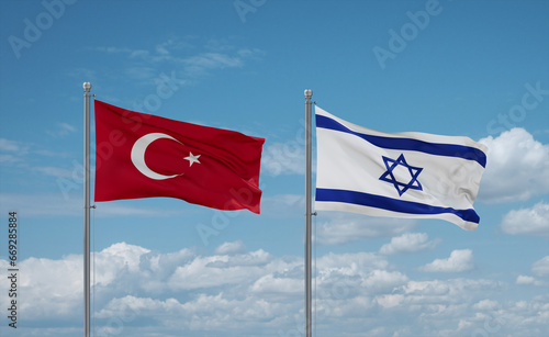 Israel and Turkey flags, country relationship concept