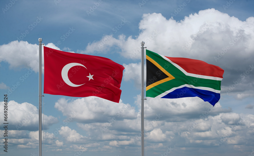 Naklejka premium South Africa and Turkey flags, country relationship concept