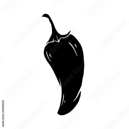 Silhouette of a hot chili pepper pod. Vector graphics.