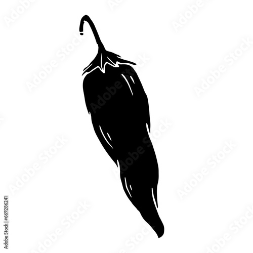 Silhouette of a hot chili pepper pod. Vector graphics.