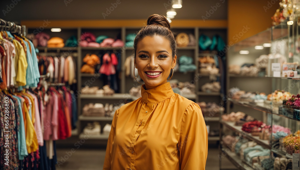 Portrait of a girl saleswoman in a store