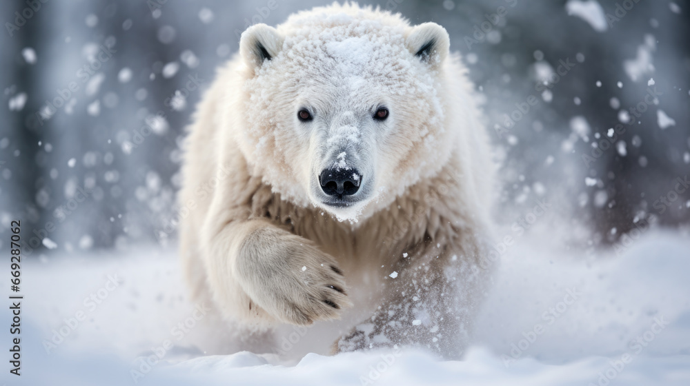 A large polar bear in the snow A large polar bear in the snow