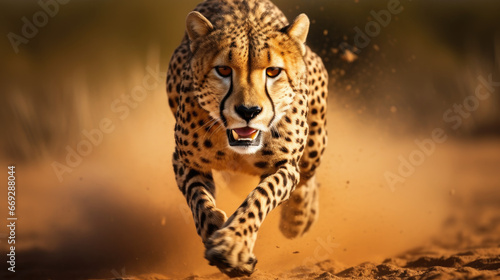 A majestic cheetah, poised for a sprint, exuding power and grace. © ImageHeaven