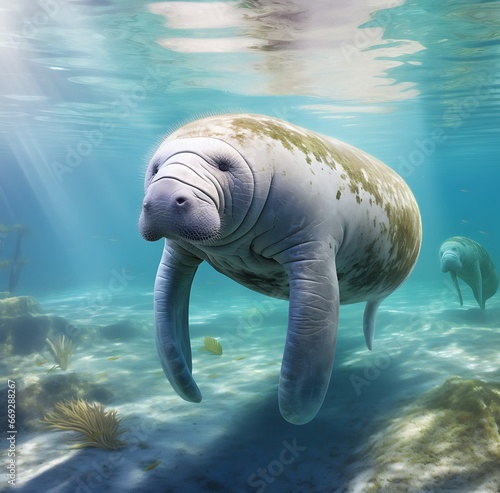 Elephant seal in the ocean. 3D render. Sea life.