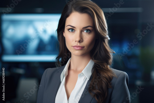 Wallpaper Mural A female marketing executive in a boardroom, standing by a presentation screen and making eye contact with the camera Torontodigital.ca