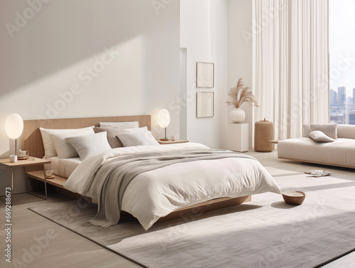 Modern Relaxation: Platform Bed with Crisp White Linens © ImageHeaven