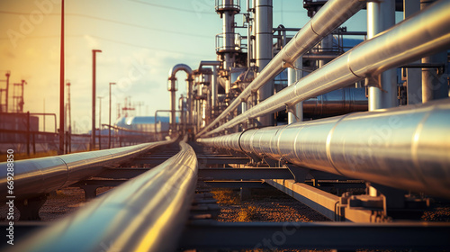 This image captures an industrial oil and gas pipeline during the refining process, highlighting the dynamic movement of resources.