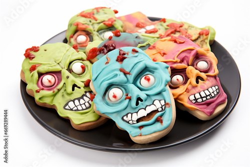 Top Down Photograph  Halloween Zombie .Cookies Isolated on a White Background  Generative AI