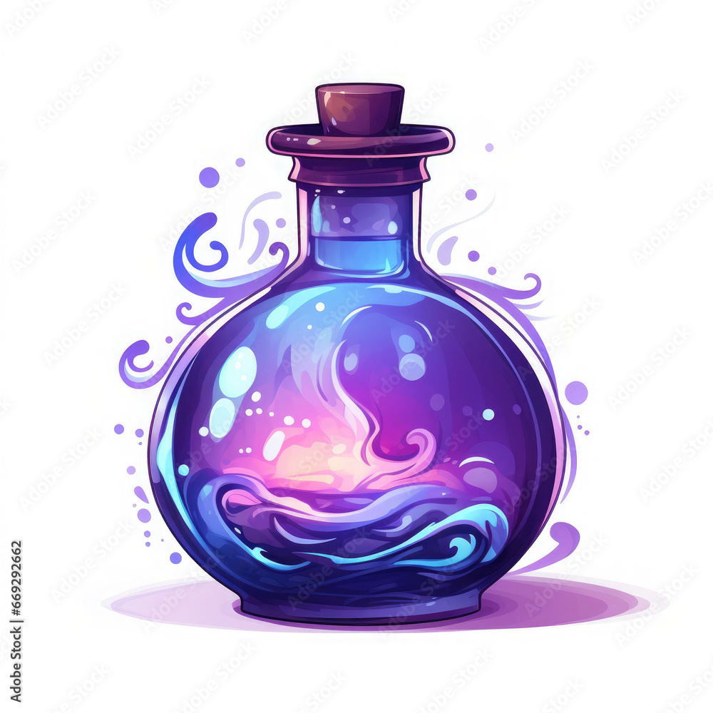 Magical potion bottle isolated on a white background. Mystical elixir and alchemy remedy clipart. 