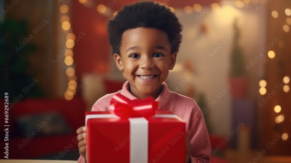 Happy. African american kid son giving gift box to dad for holiday at home Happy. African american kid son giving gift box to dad for holiday at home