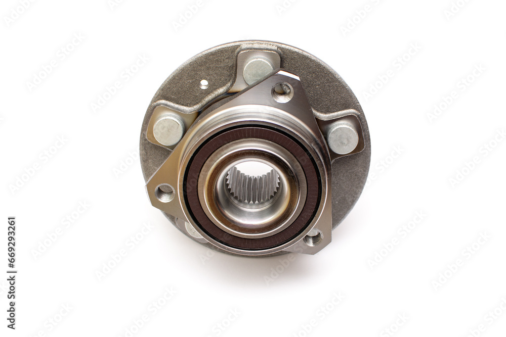 Car wheel hub on an isolated white background. New spare parts. Car wheel hub on an isolated white background. New spare parts.