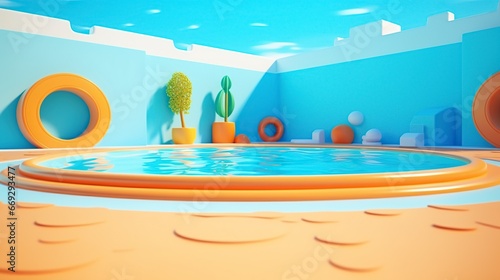 empty 3D cartoon swimming pool background