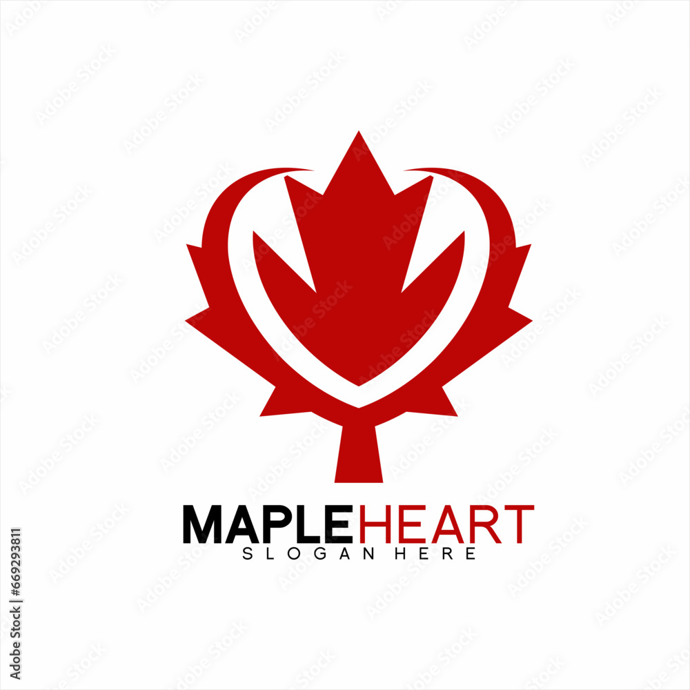 Unique maple leaf logo design with a heart concept. Unique maple leaf logo design with a heart concept.