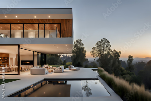 A high hill luxurious residence located in Brentwood, Los angeles. Stylish gentle calming outdoor view photo