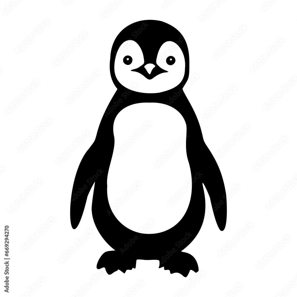 Fototapeta premium Black and white vector illustration of a cute penguin, featuring a friendly and minimalist design.