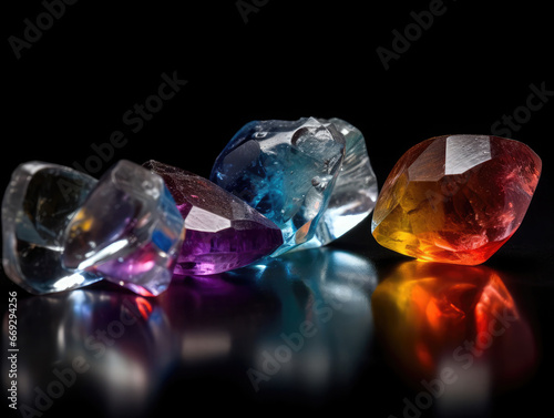 Various precious gemstones on a dark background 