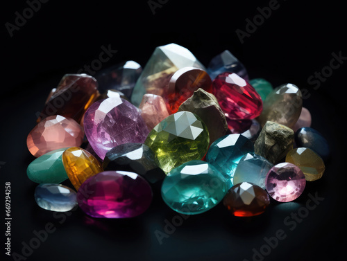 Colorful gemstones on black background 