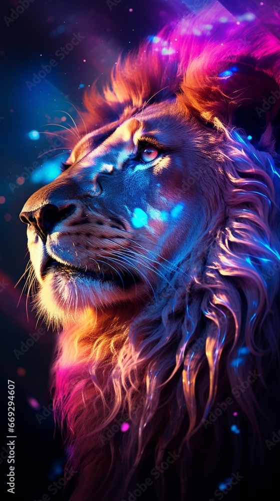 Lions head glowing coloured animal vector illustration picture AI generated art