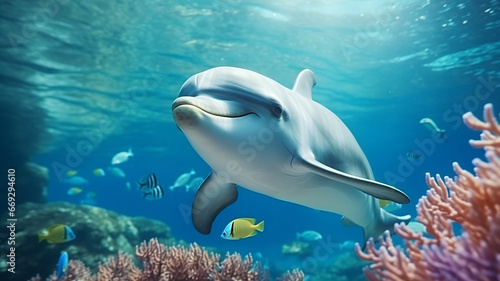 Dolphins swimming in the ocean, marine wildlife, sea creature, protect wildlife, ecology and nature protection, coral reef, animal photography © GrafitiRex