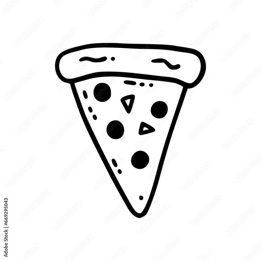A sketch of a pepperoni pizza slice with a hand-drawn feel, perfect for food-themed designs and menus. A sketch of a pepperoni pizza slice with a hand-drawn feel, perfect for food-themed designs and menus.