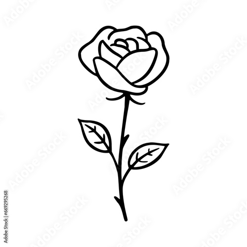 Rose flower illustration. Easy drawing line art. Simple vector isolated on a white background. 