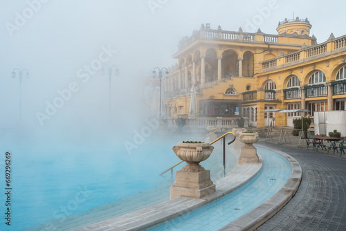 Szechenyi Baths in Budapest in winter, Hungary photo