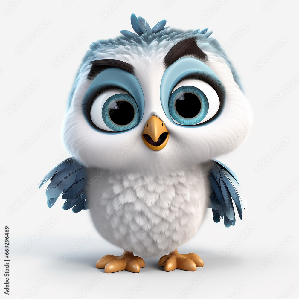 3D cartoon illustration of an owl with a happy face. Isolated on solid background. 3D cartoon illustration of an owl with a happy face. Isolated on solid background.