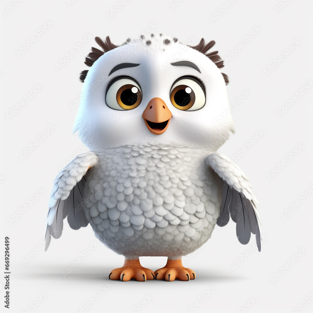 3D cartoon illustration of an owl with a happy face. Isolated on solid background. 3D cartoon illustration of an owl with a happy face. Isolated on solid background.