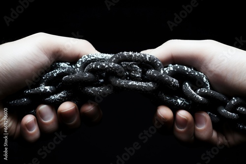 Slavery, forced use of work against persons will. A global problem. Theft. Chains. Forced ownership. Felony criminal. Captive, human trafficking, serfdom, credit, forced marriage. Shackles on hands.