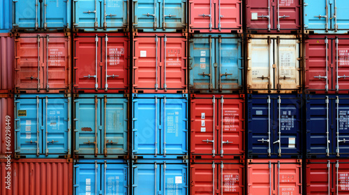Stacked Symphony of Shipping Containers: A Colorful Display of Trade and Transport photo