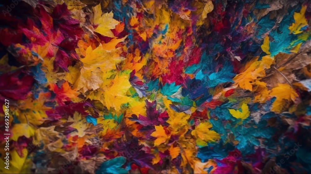 Multidimensional colorful fall foliage autumn forest wallpaper picture AI generated art