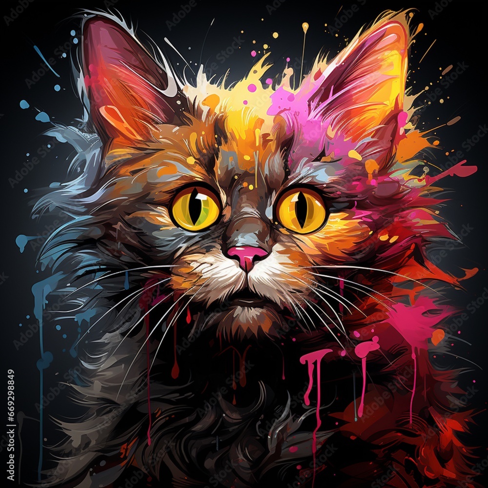 Mutated cartoon zombie cat graffiti designs canvas painting image AI generated art