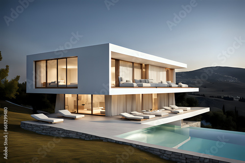 A high hill villa residence located in Fternon, Greek. Stylish gentle calming outside view © indofootage