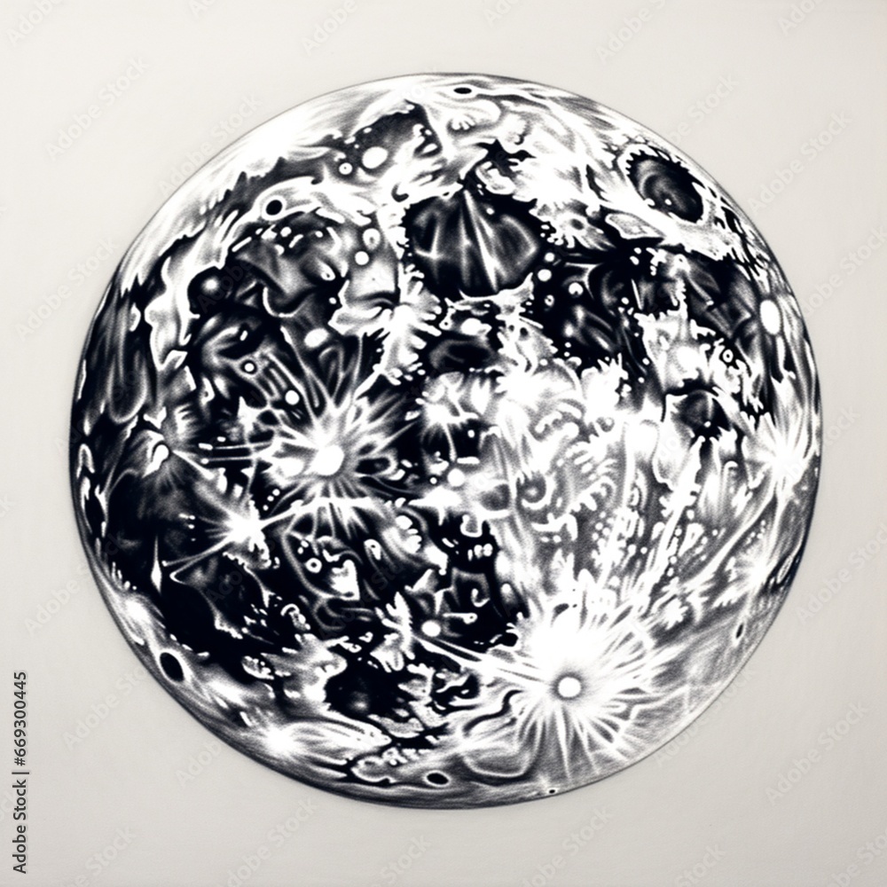 Naklejka premium Pencil drawing full moon canvas prints realistic photography image AI generated art