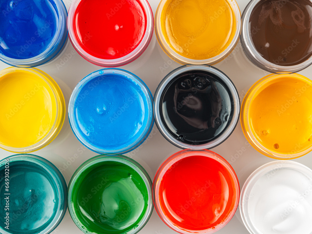 Artistic paints for drawing, gouache acrylic paints for painting, teaching drawing