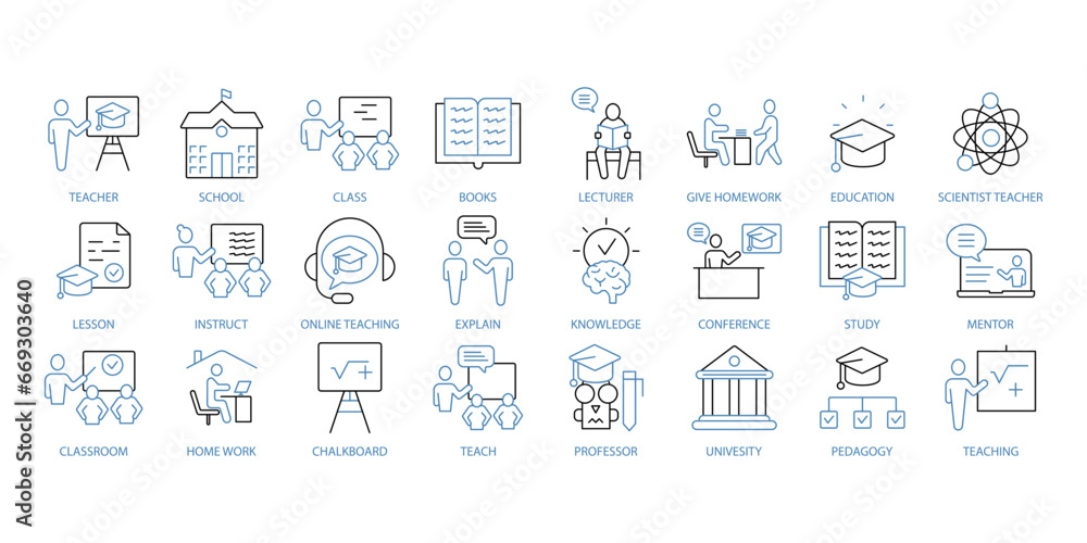 Teacher icons set. Set of editable stroke icons.Vector set of Teacher Teacher icons set. Set of editable stroke icons.Vector set of Teacher