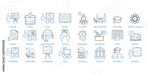 Teacher icons set. Set of editable stroke icons.Vector set of Teacher