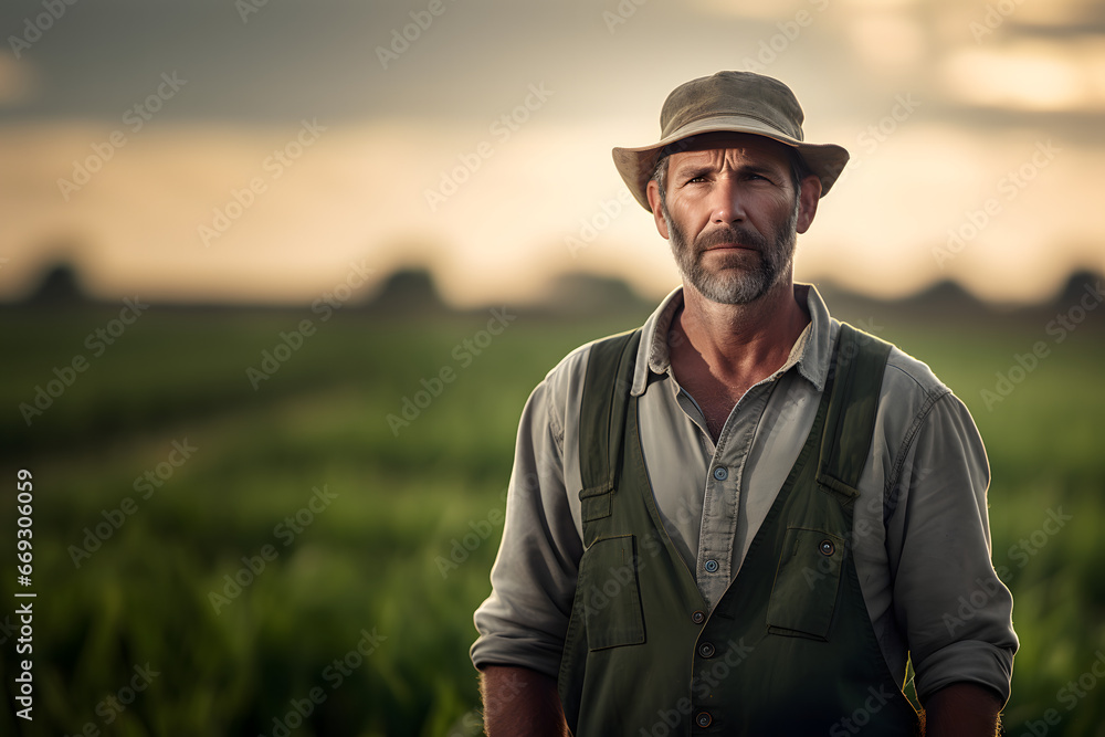 Portrait of a middle aged caucasian farmer on his farm field
