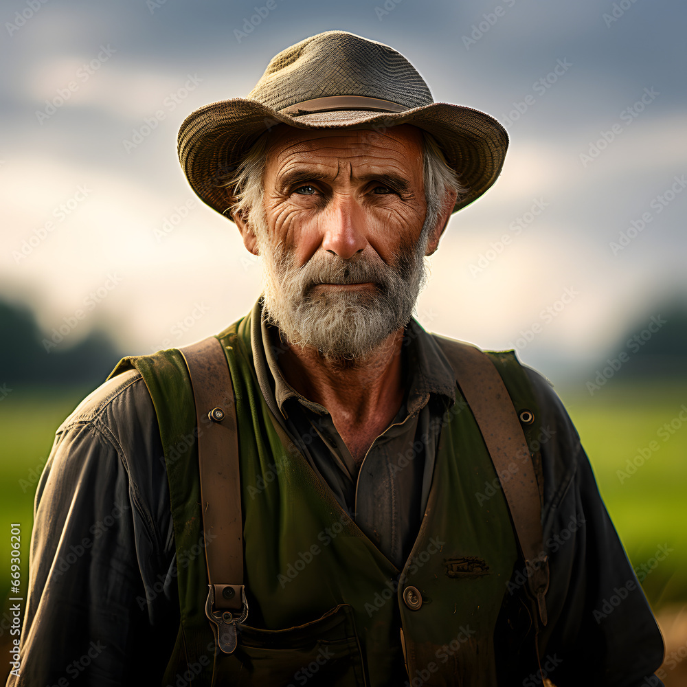 Portrait of a middle aged caucasian farmer on his farm field