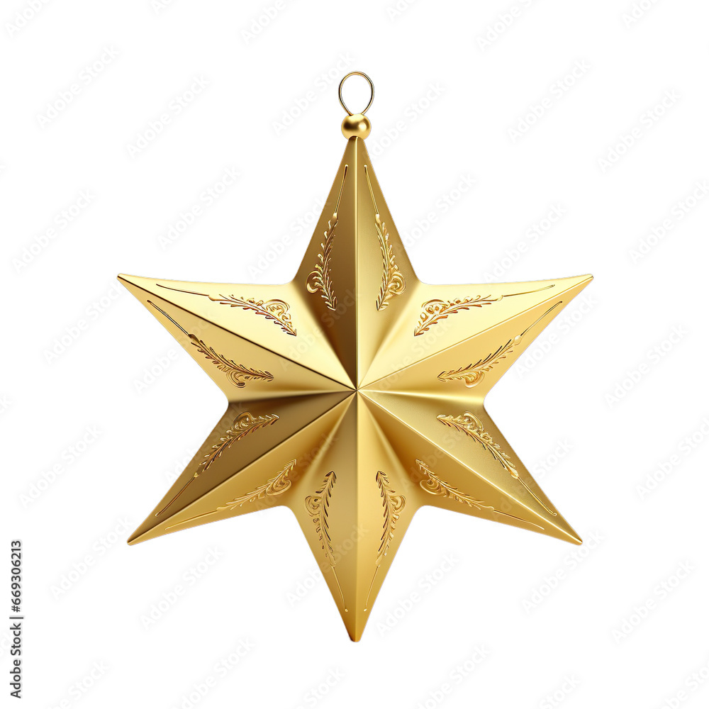 Fototapeta premium Christmas gold star isolated on transparent background.
