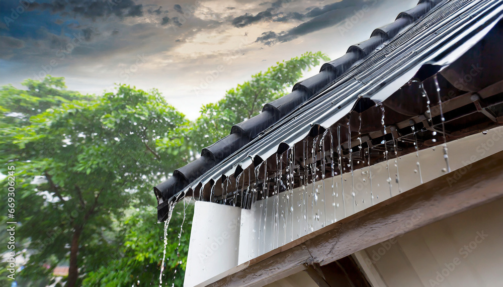 Obraz premium Rainwater drains off the roof.