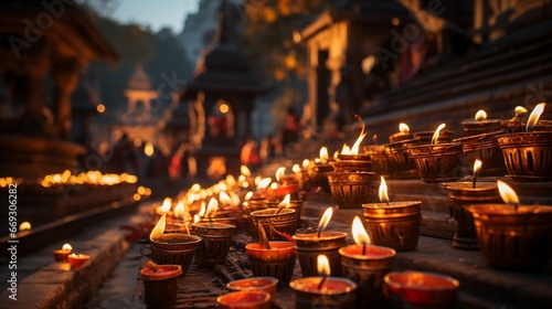 Rows of meticulously placed oil lamps 