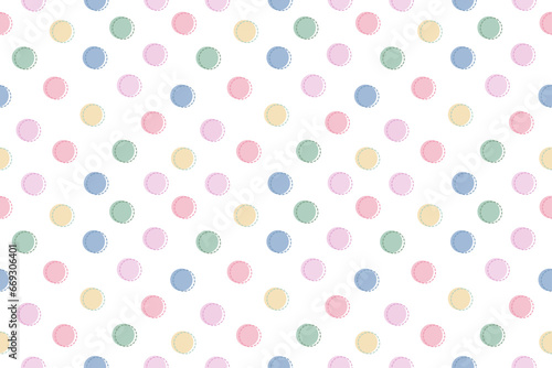Seamless pattern with cute adorable pastel colors blue, pink, yellow, green polka dots for kids	